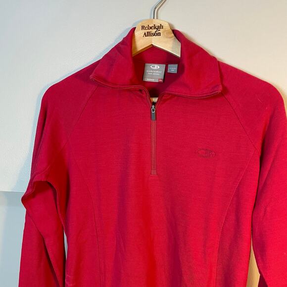 Icebreaker Merino Wool SZ MEDIUM 1/4 Zip Technical Base Layer Bodyfit 260 Red - Picture 2 of 9